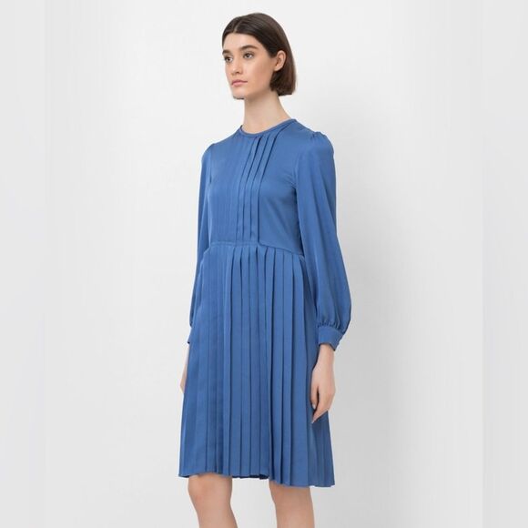 Weekend Max Mara Women's Blue Schermo Pleated A Line Dress  Size 8 - Picture 1 of 11